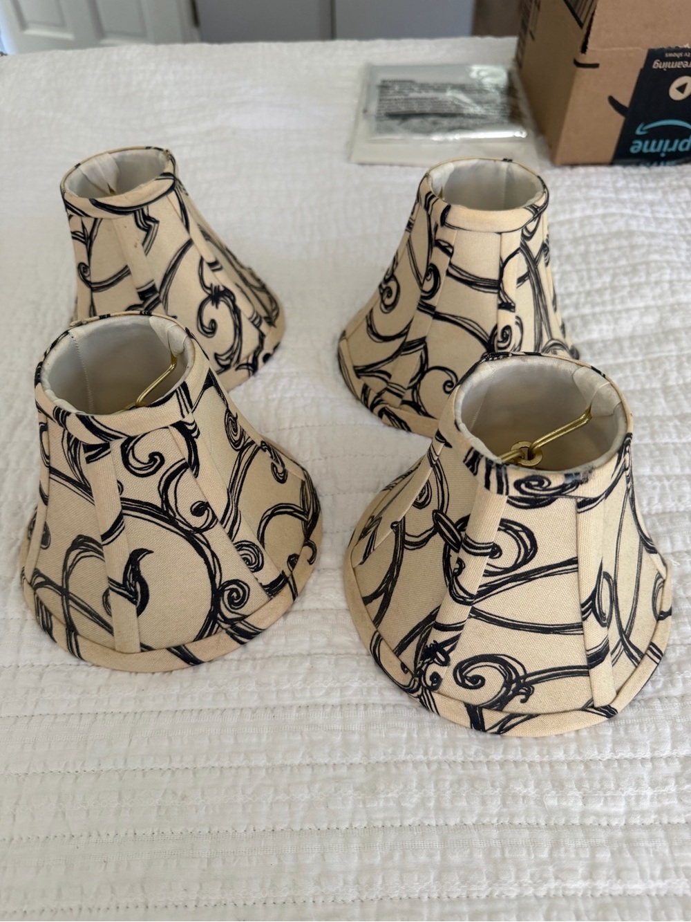 Stanley Beige and Black Scroll Mini Chandelier Lamp Shades - Set of 4